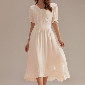 Petallush Cream Button-front Midi Dress